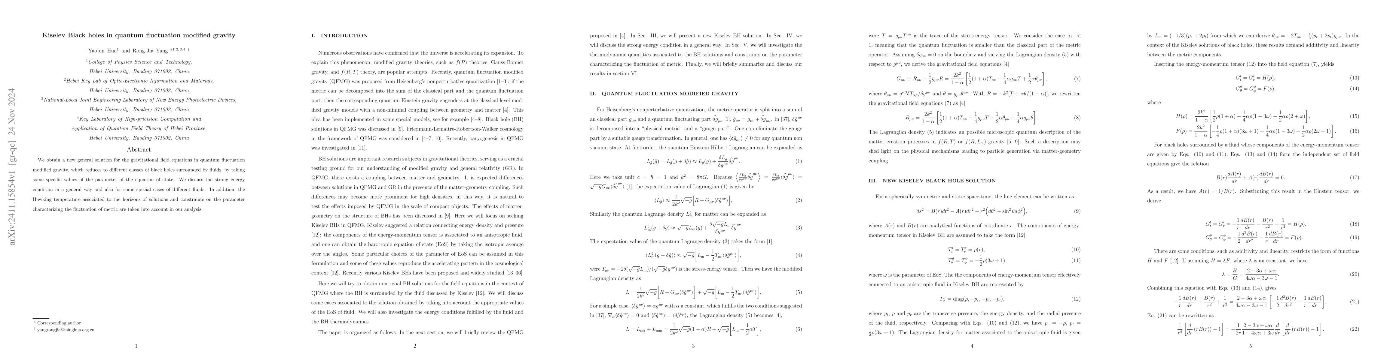 Thumbnail for Kiselev Black holes in quantum fluctuation modified gravity