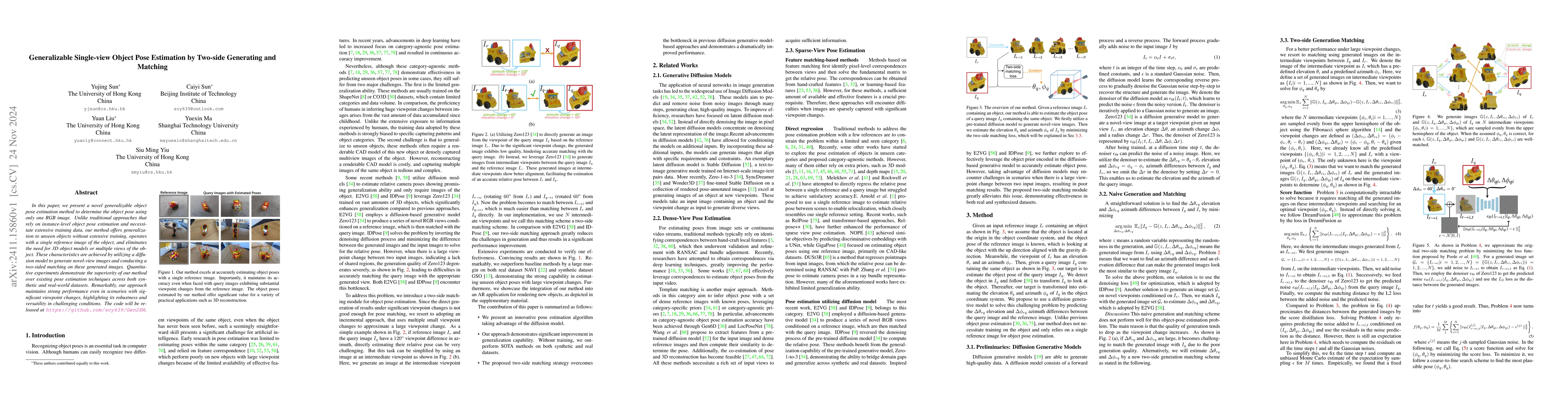 Thumbnail for Generalizable Single-view Object Pose Estimation by Two-side Generating
  and Matching