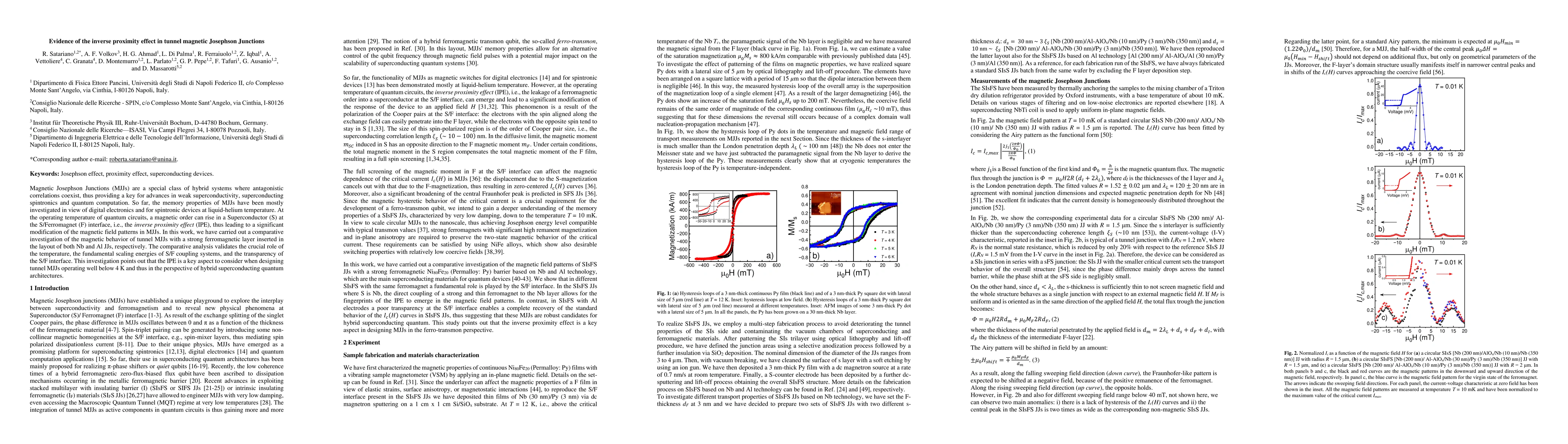 Thumbnail for Evidence of the inverse proximity effect in tunnel magnetic Josephson
  Junctions