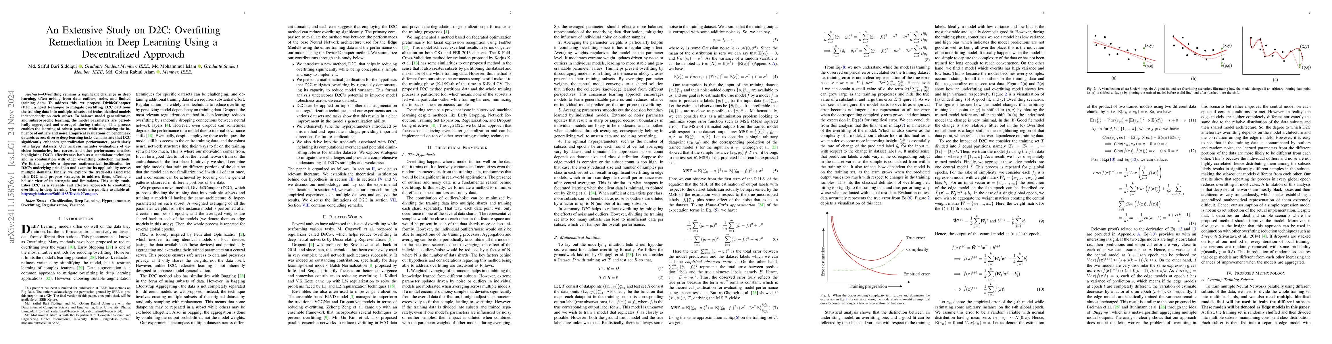 Thumbnail for An Extensive Study on D2C: Overfitting Remediation in Deep Learning
  Using a Decentralized Approach