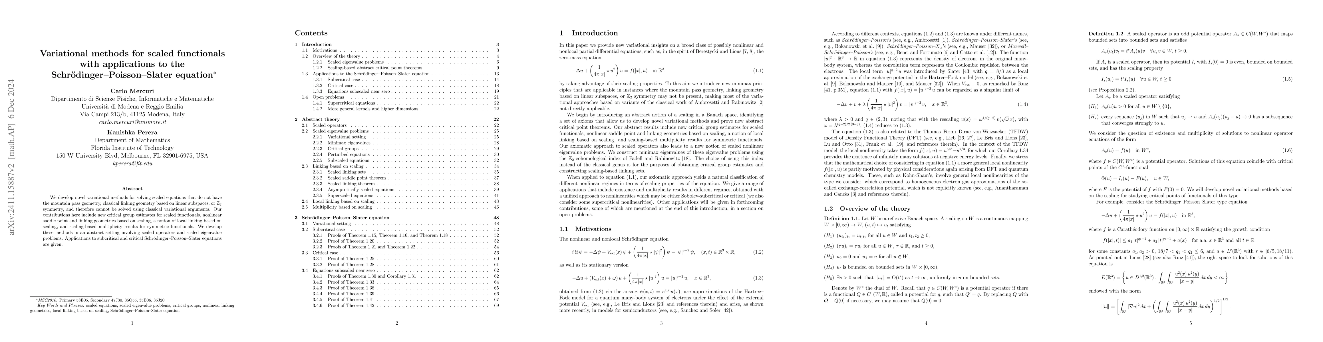 Thumbnail for Variational methods for scaled functionals with applications to the
  Schrödinger-Poisson-Slater equation