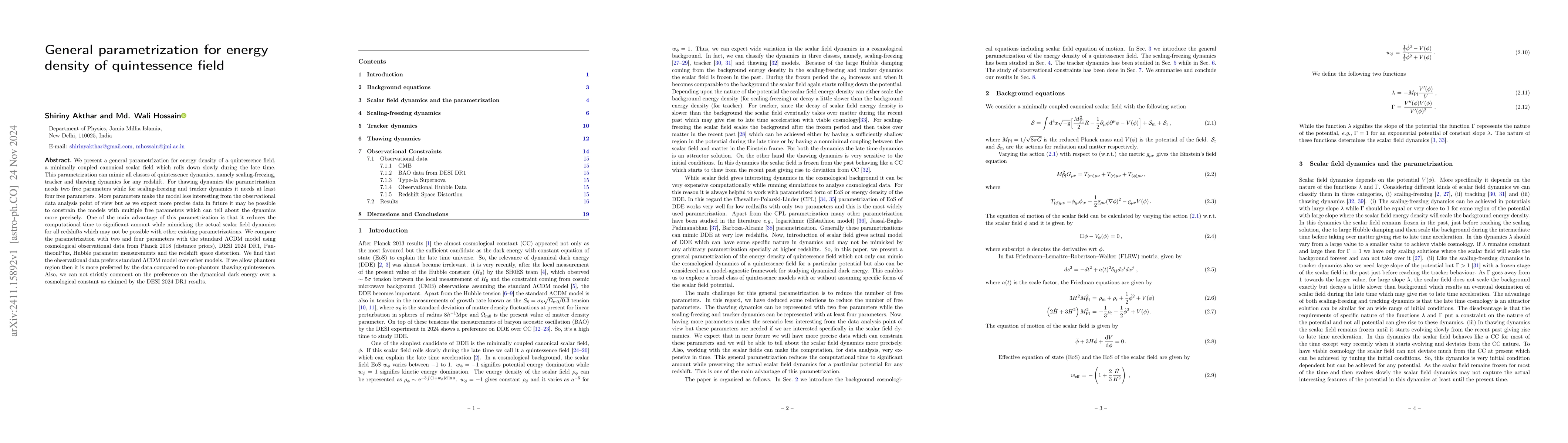 Thumbnail for General parametrization for energy density of quintessence field
