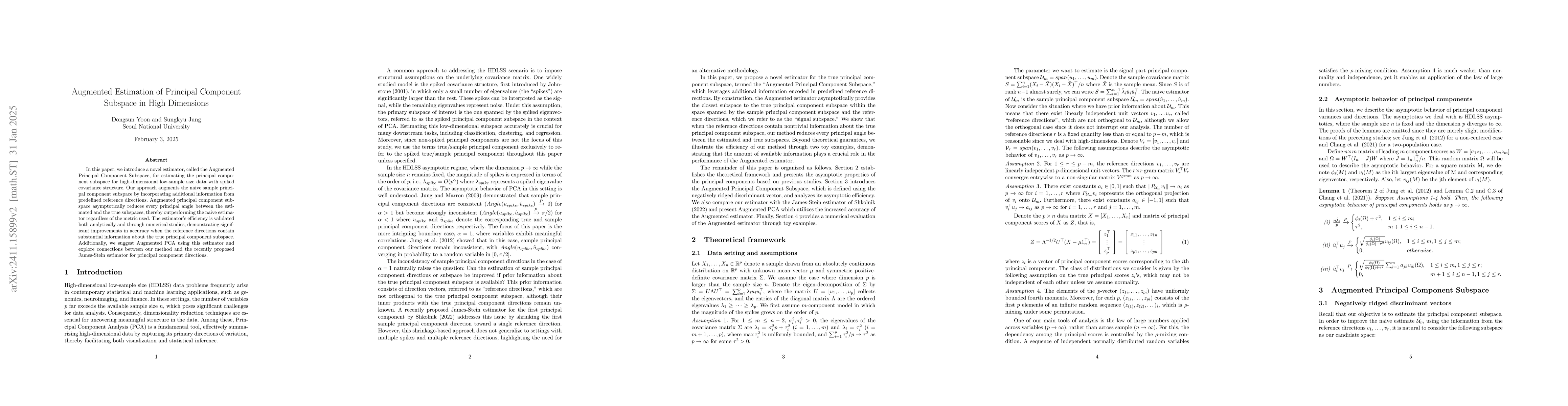 Thumbnail for Augmented Estimation of Principal Component Subspace in High Dimensions