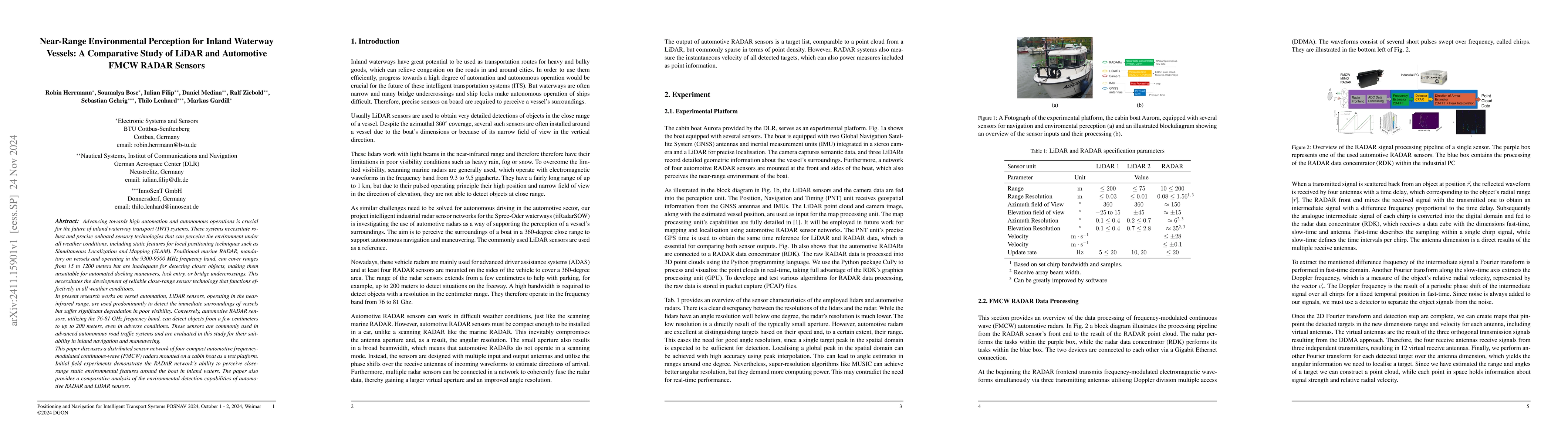 Thumbnail for Near-Range Environmental Perception for Inland Waterway Vessels: A
  Comparative Study of LiDAR and Automotive FMCW RADAR Sensors