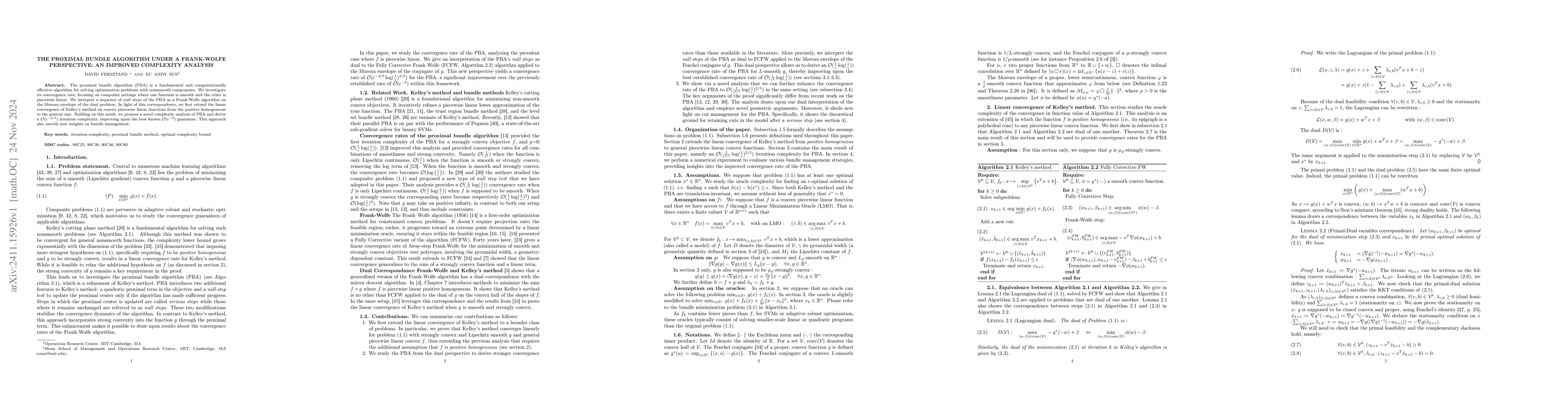Thumbnail for The Proximal Bundle Algorithm Under a Frank-Wolfe Perspective: an
  Improved Complexity Analysis