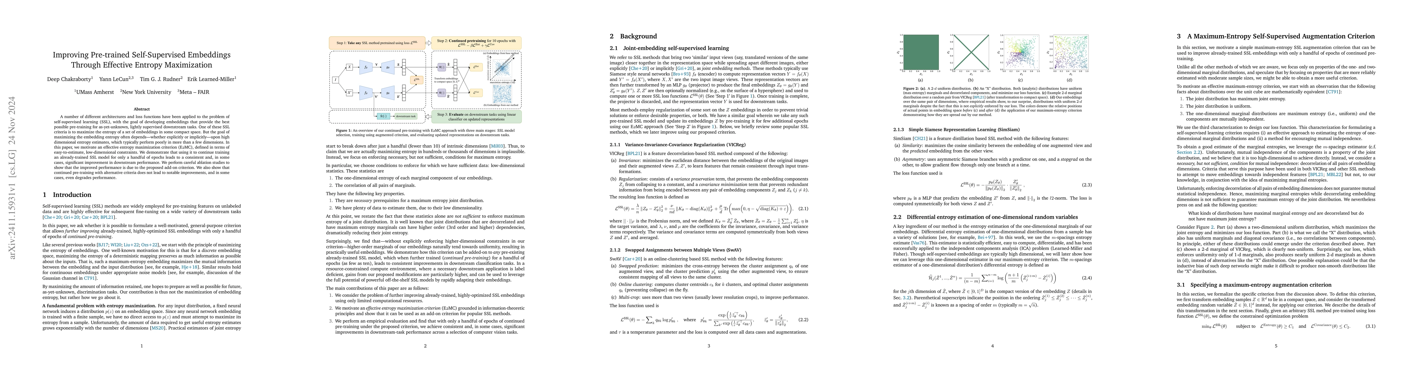 Thumbnail for Improving Pre-Trained Self-Supervised Embeddings Through Effective
  Entropy Maximization