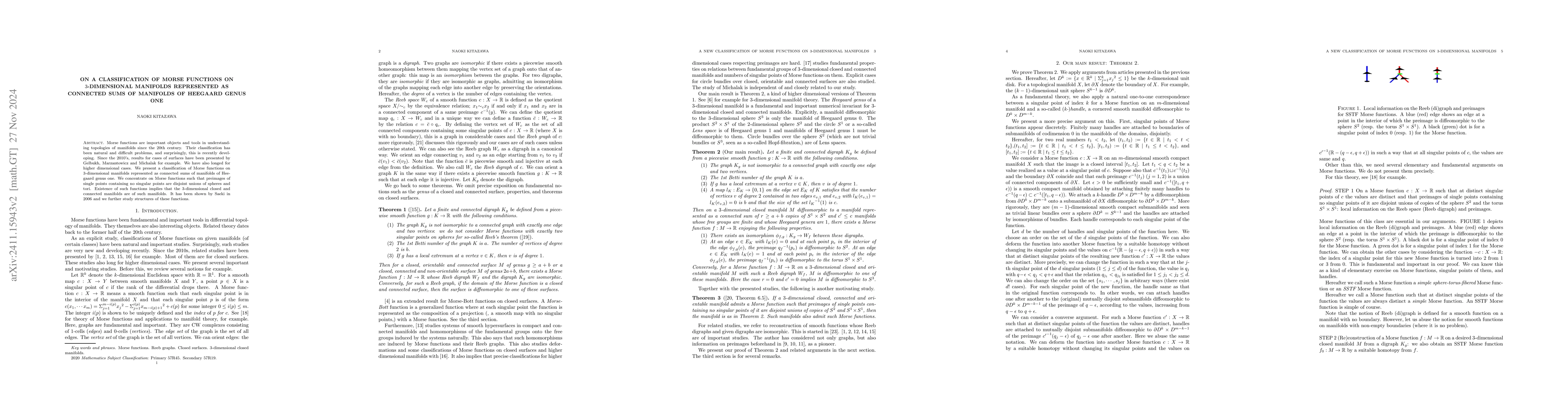 Thumbnail for On a classification of Morse functions on $3$-dimensional manifolds
  represented as connected sums of manifolds of Heegaard genus one