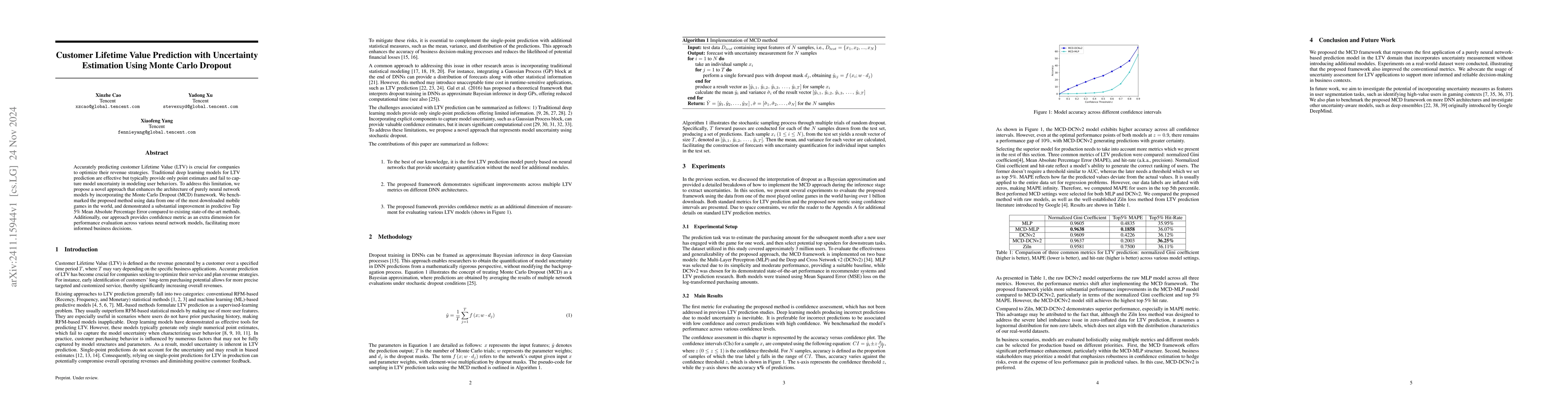 Thumbnail for Customer Lifetime Value Prediction with Uncertainty Estimation Using
  Monte Carlo Dropout