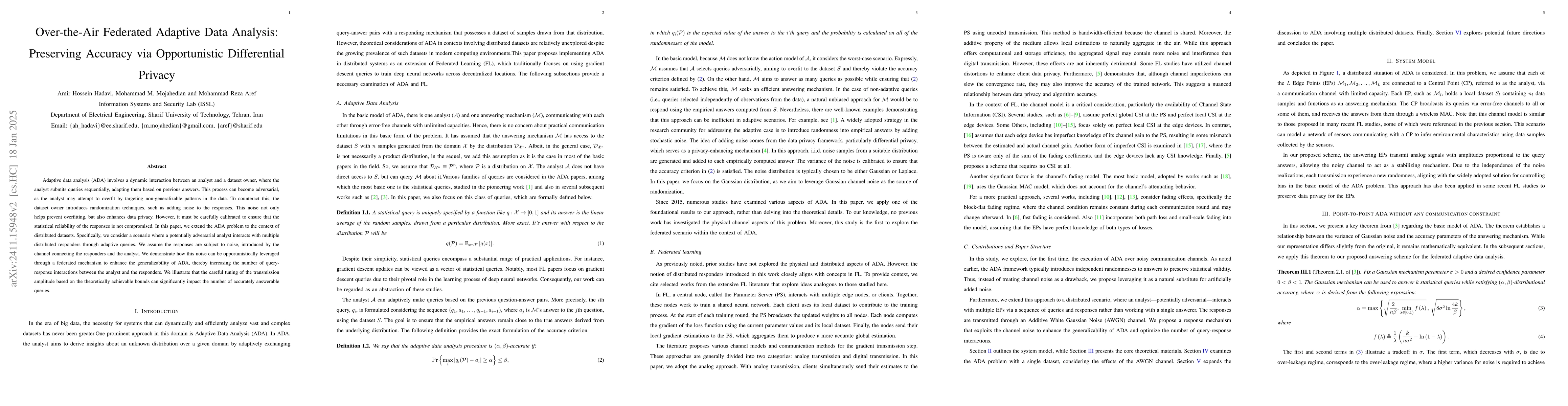 Thumbnail for Over-the-Air Federated Adaptive Data Analysis: Preserving Accuracy via
  Opportunistic Differential Privacy