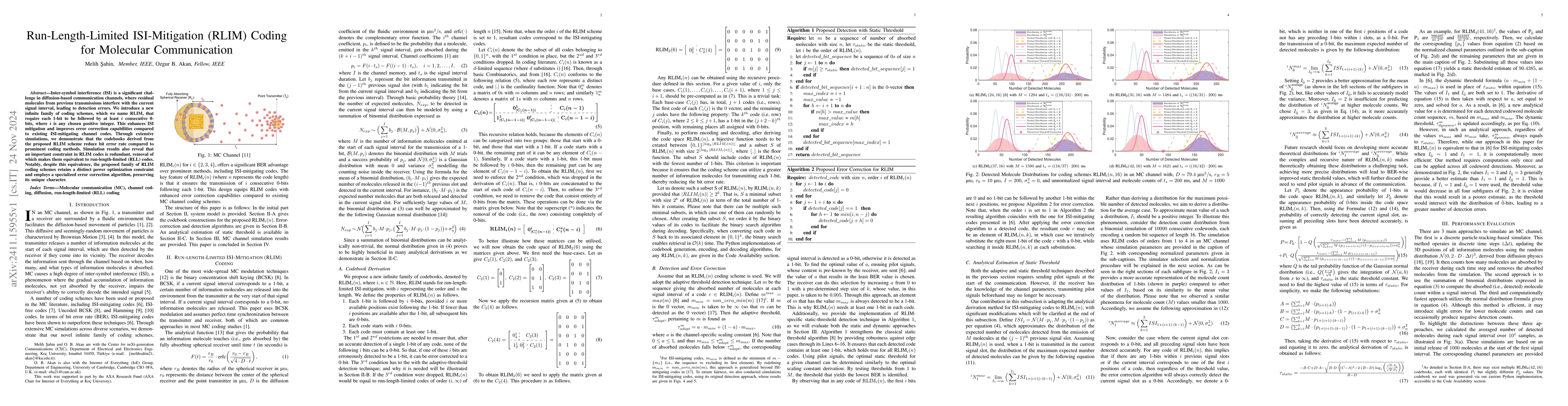 Thumbnail for Run-Length-Limited ISI-Mitigation (RLIM) Coding for Molecular
  Communication
