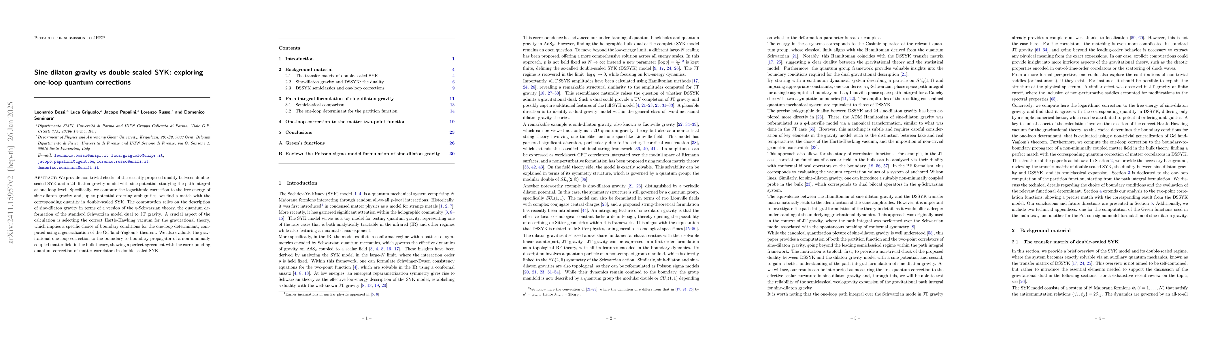 Thumbnail for Sine-dilaton gravity vs double-scaled SYK: exploring one-loop quantum
  corrections