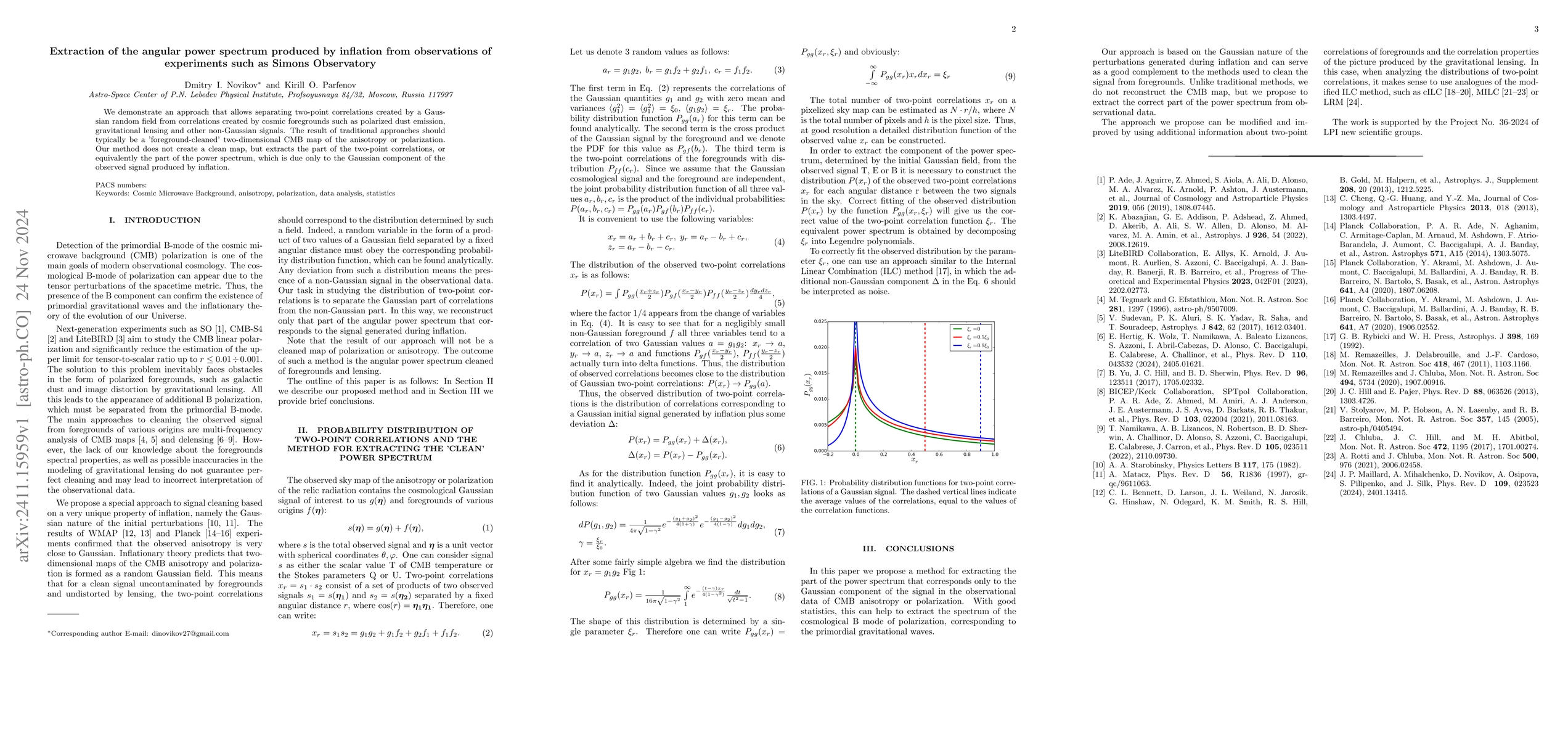 Thumbnail for Extraction of the angular power spectrum produced by inflation from
  observations of experiments such as Simons Observatory