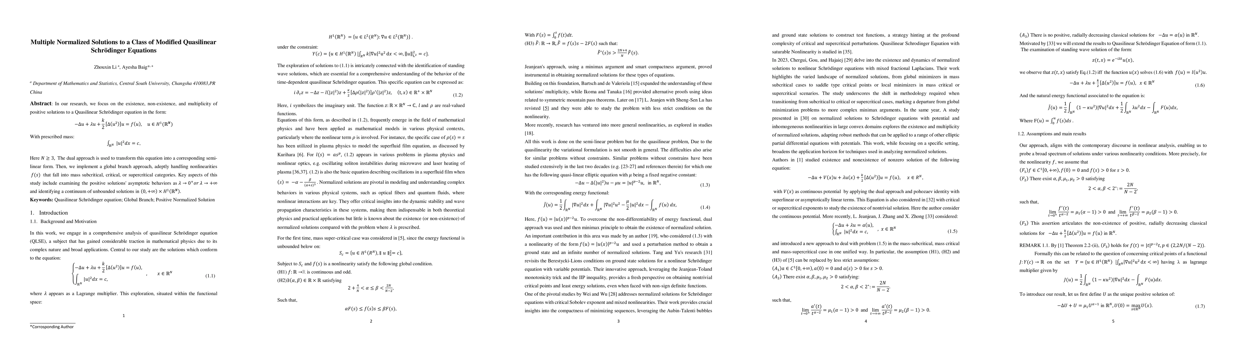 Thumbnail for Multiple Normalized Solutions to a Class of Modified Quasilinear
  Schrodinger Equations Schrodinger Equations