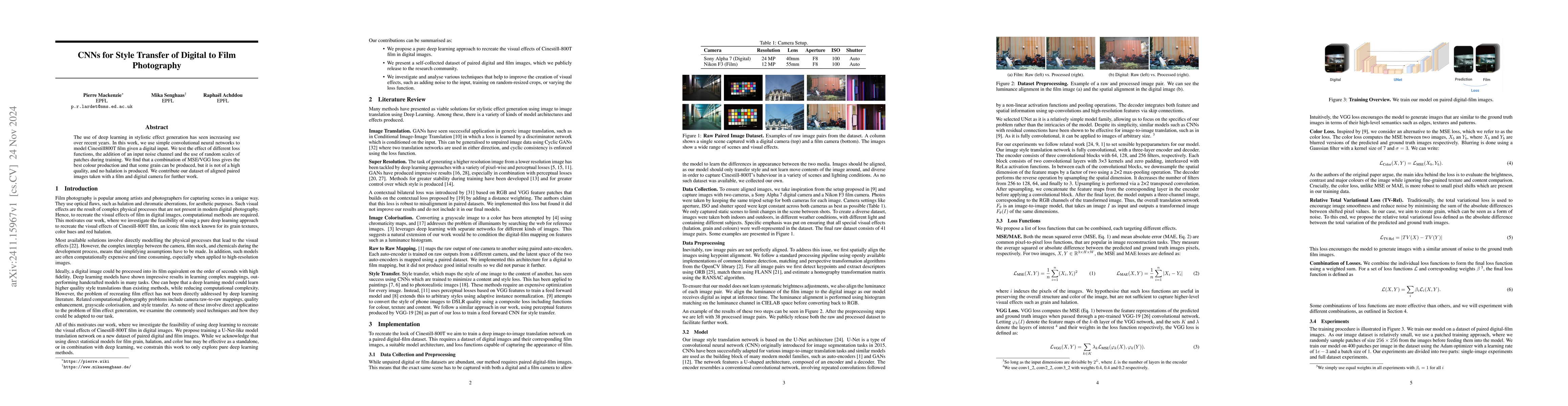 Thumbnail for CNNs for Style Transfer of Digital to Film Photography
