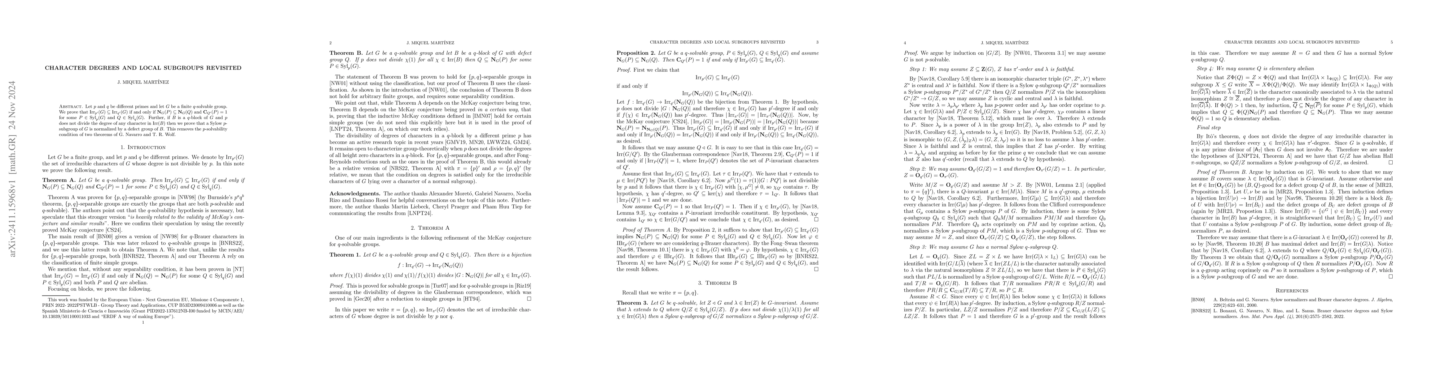 Thumbnail for Character degrees and local subgroups revisited