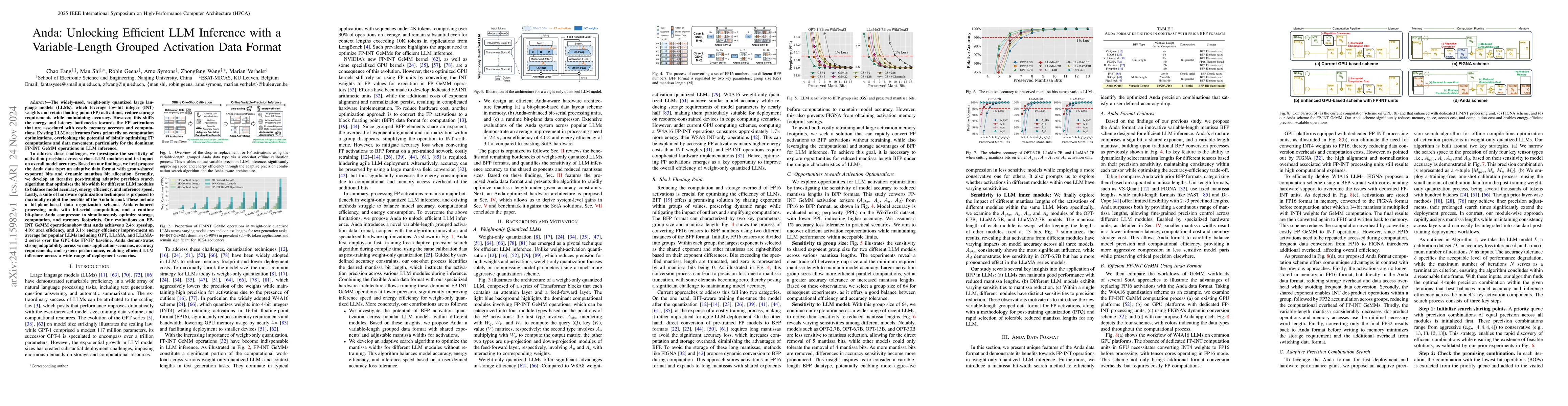 Thumbnail for Anda: Unlocking Efficient LLM Inference with a Variable-Length Grouped
  Activation Data Format