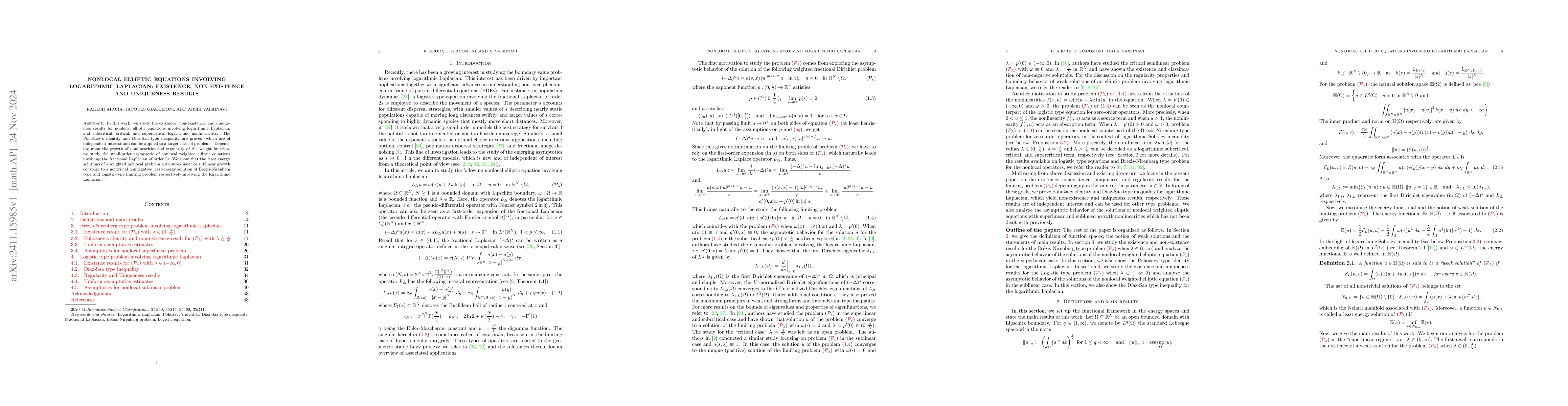 Thumbnail for Nonlocal elliptic equations involving logarithmic Laplacian: Existence,
  non-existence and uniqueness results