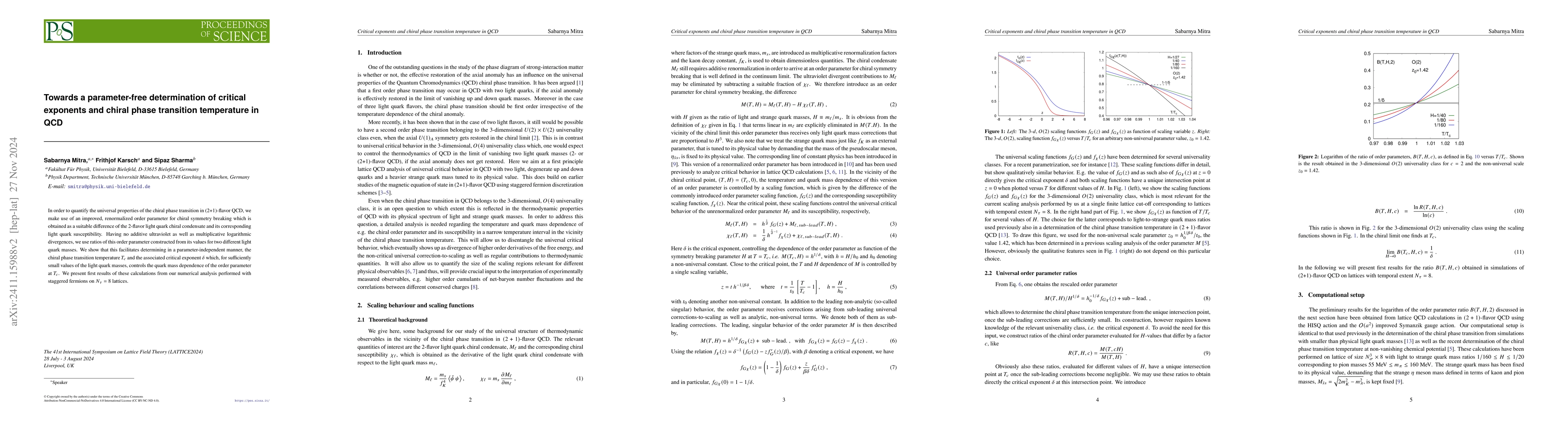 Thumbnail for Towards a parameter-free determination of critical exponents and chiral
  phase transition temperature in QCD