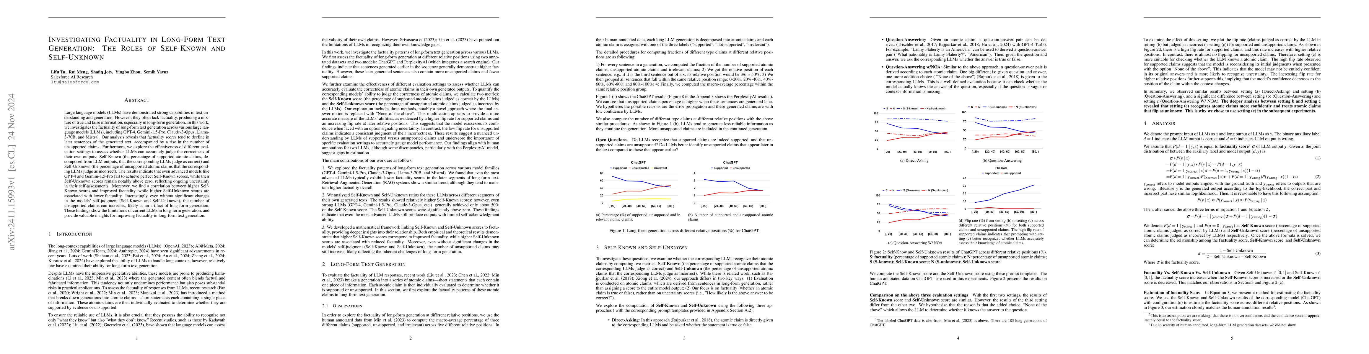 Thumbnail for Investigating Factuality in Long-Form Text Generation: The Roles of
  Self-Known and Self-Unknown