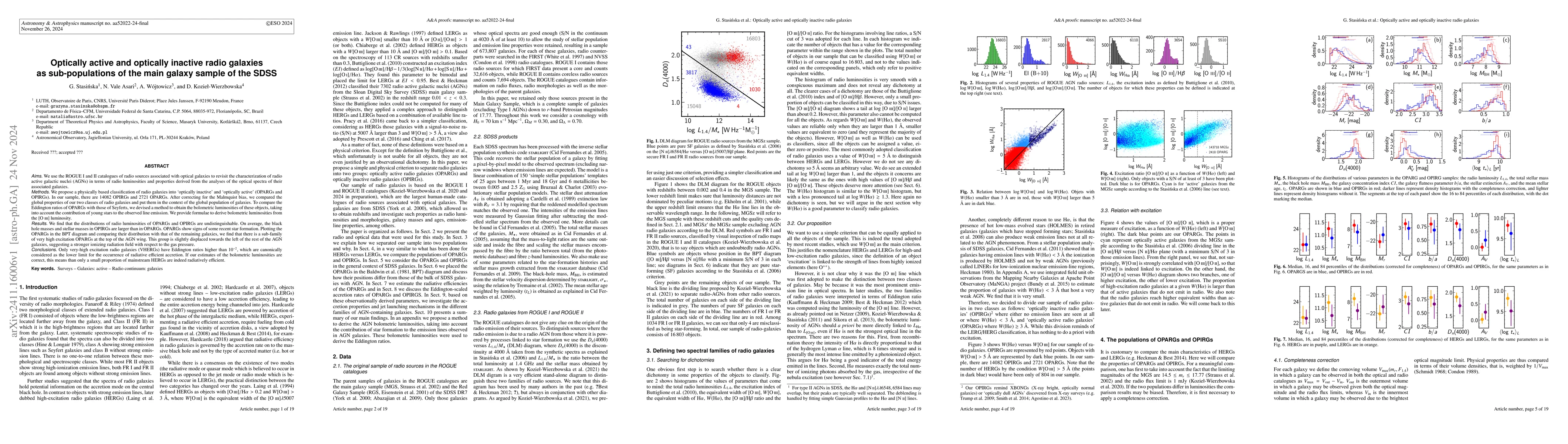 Thumbnail for Optically active and optically inactive radio galaxies as
  sub-populations of the main galaxy sample of the SDSS