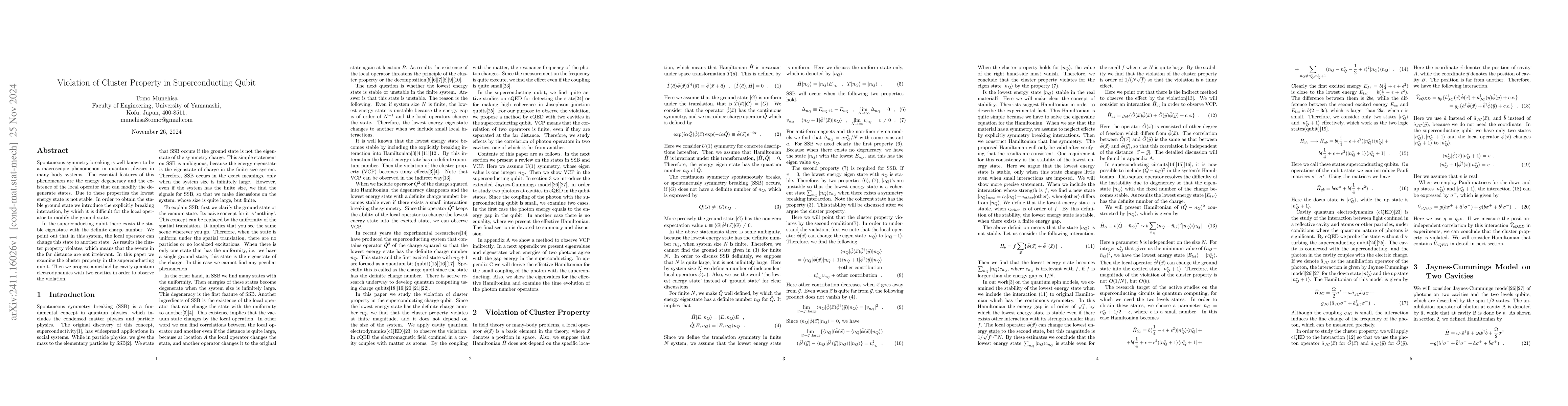 Thumbnail for Violation of Cluster Property in Superconducting Qubit