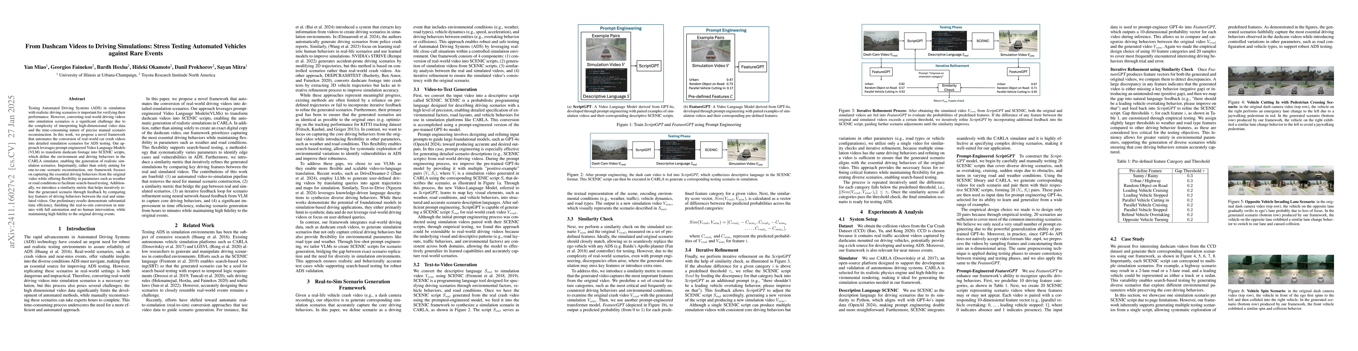 Thumbnail for From Dashcam Videos to Driving Simulations: Stress Testing Automated
  Vehicles against Rare Events
