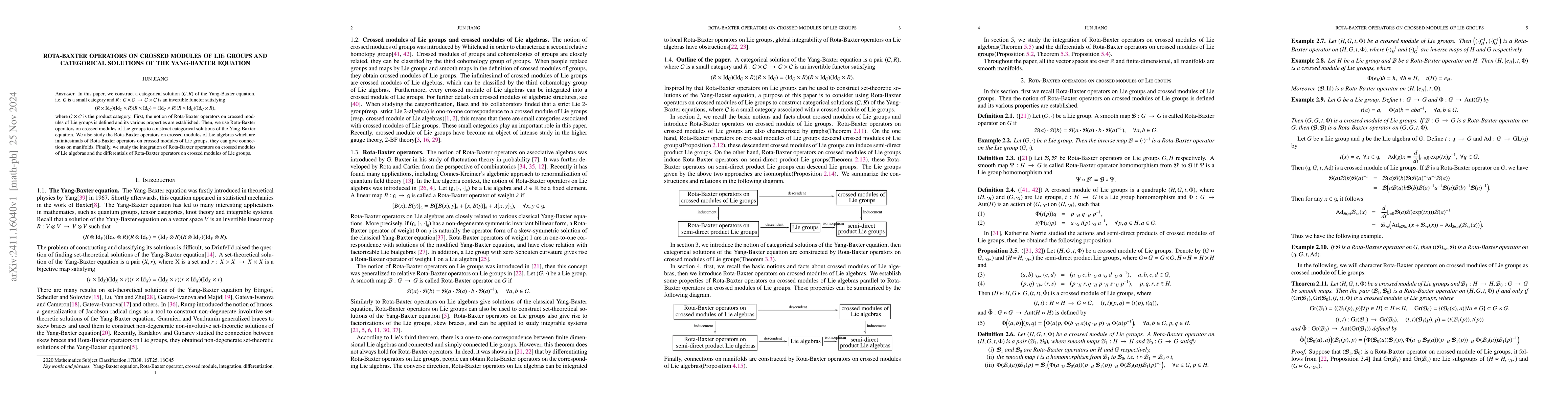 Thumbnail for Rota-Baxter operators on crossed modules of Lie groups and categorical
  solutions of the Yang-Baxter equation