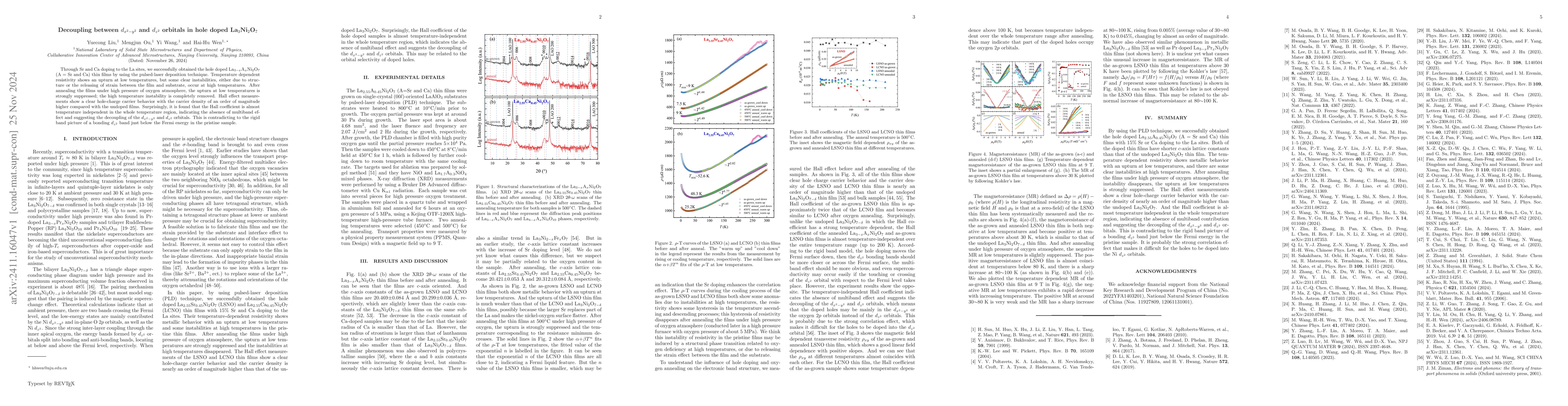 Thumbnail for Decoupling between $d_{x^2-y^2}$ and $d_{z^2}$ orbitals in hole doped
  La$_3$Ni$_2$O$_7$