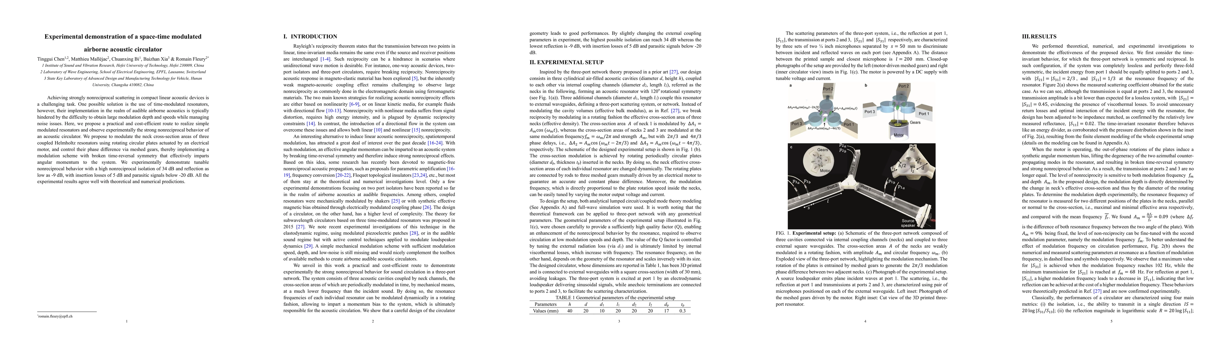 Thumbnail for Experimental demonstration of a space-time modulated airborne acoustic
  circulator