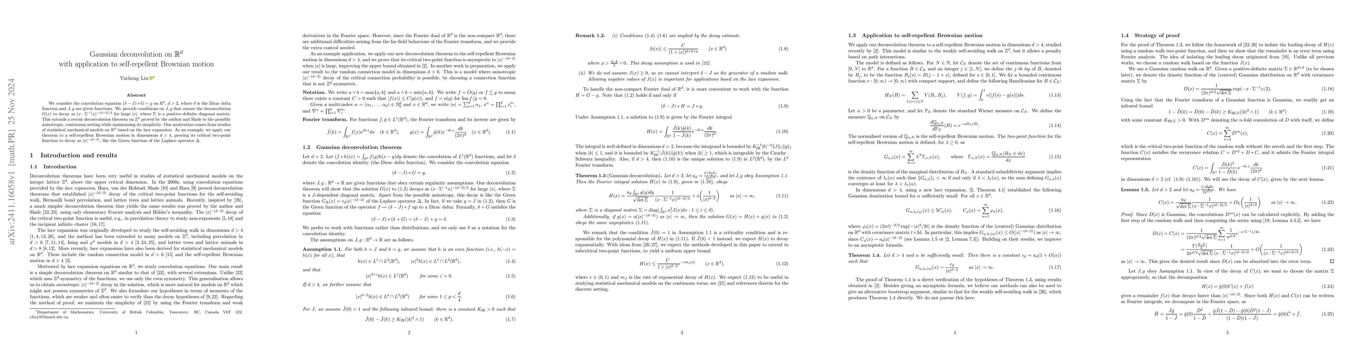 Thumbnail for Gaussian deconvolution on $\mathbb R^d$ with application to
  self-repellent Brownian motion