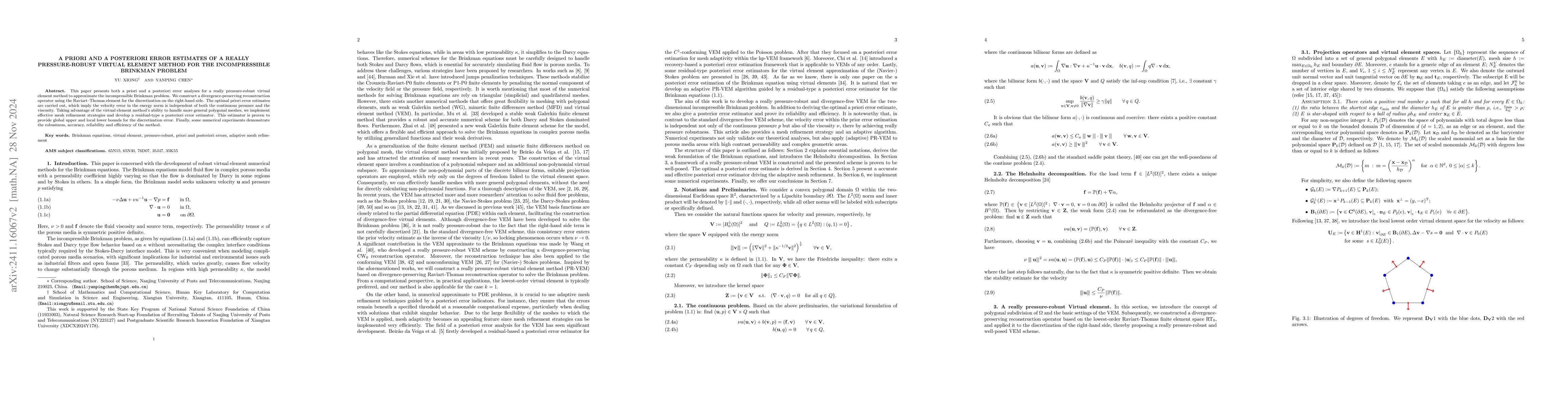 Thumbnail for A priori and a posteriori error estimates of a really pressure-robust
  virtual element method for the incompressible Brinkman problem