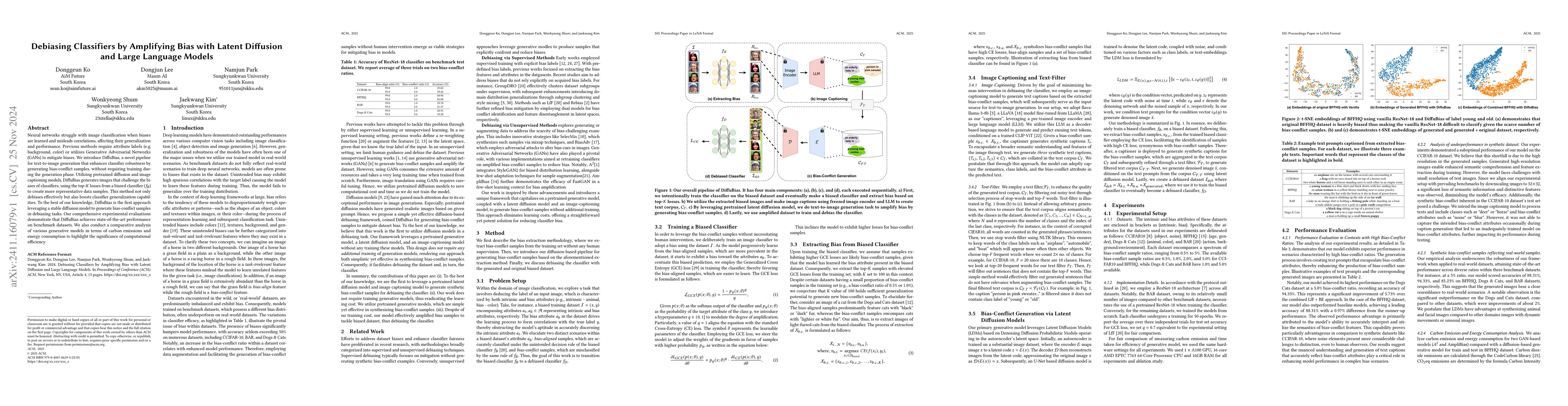 Thumbnail for Debiasing Classifiers by Amplifying Bias with Latent Diffusion and Large
  Language Models