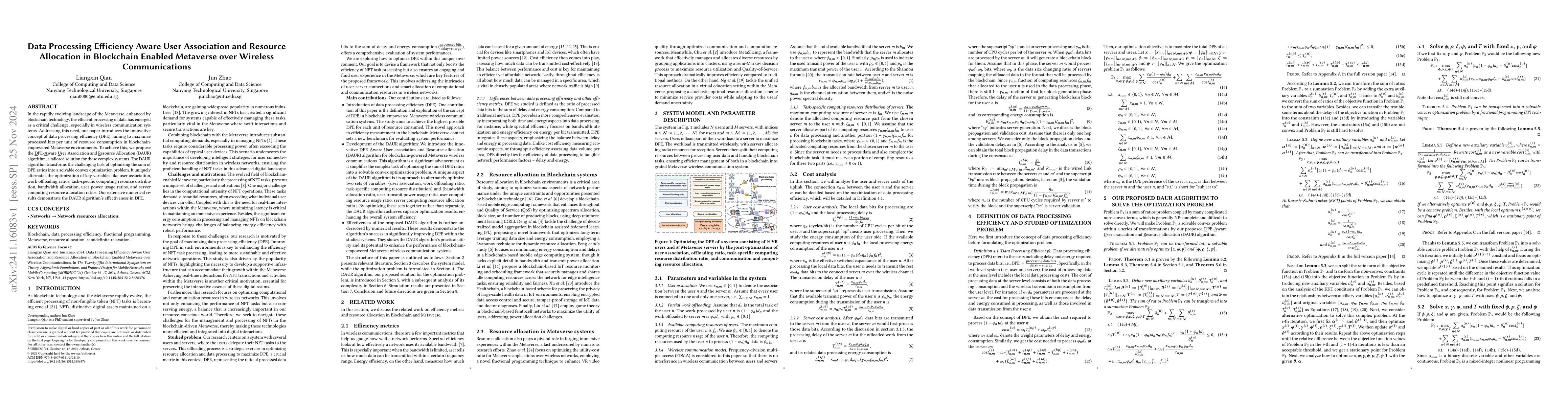 Thumbnail for Data Processing Efficiency Aware User Association and Resource
  Allocation in Blockchain Enabled Metaverse over Wireless Communications