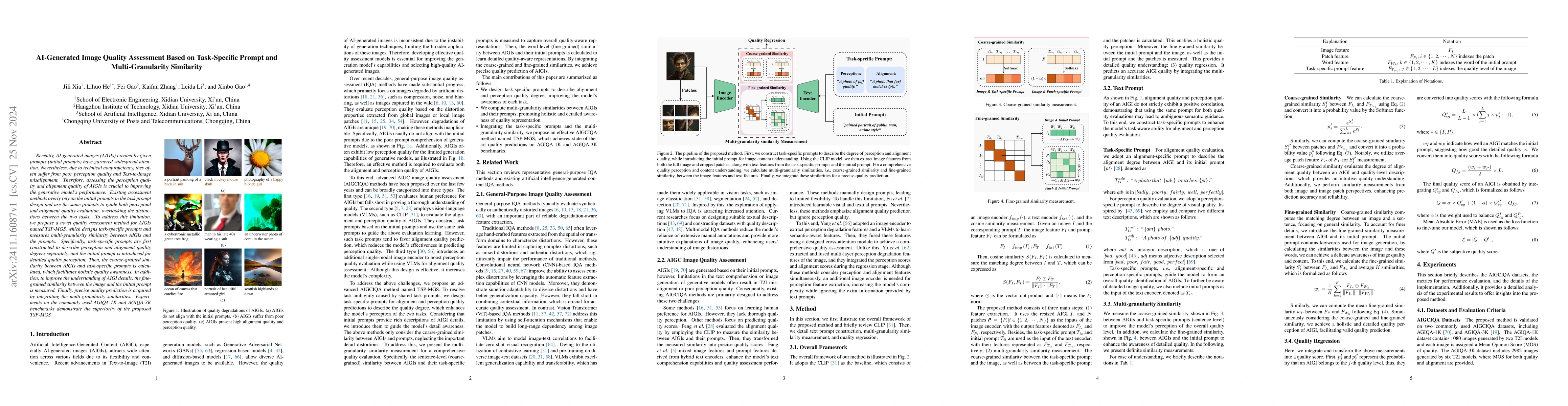 Thumbnail for AI-Generated Image Quality Assessment Based on Task-Specific Prompt and
  Multi-Granularity Similarity
