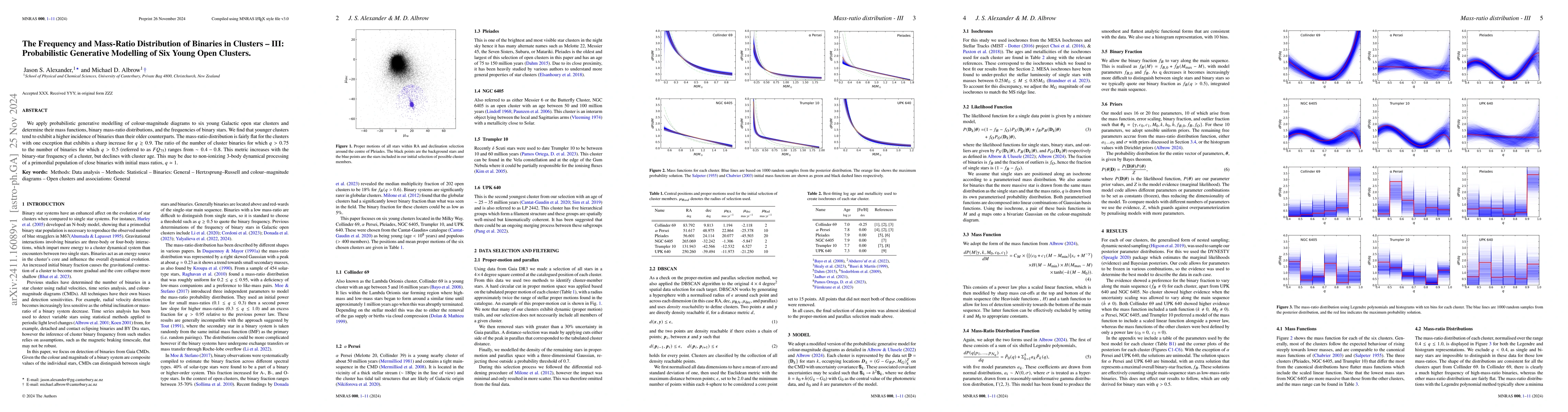Thumbnail for The Frequency and Mass-Ratio Distribution of Binaries in Clusters --
  III: Probabilistic Generative Modelling of Six Young Open Clusters