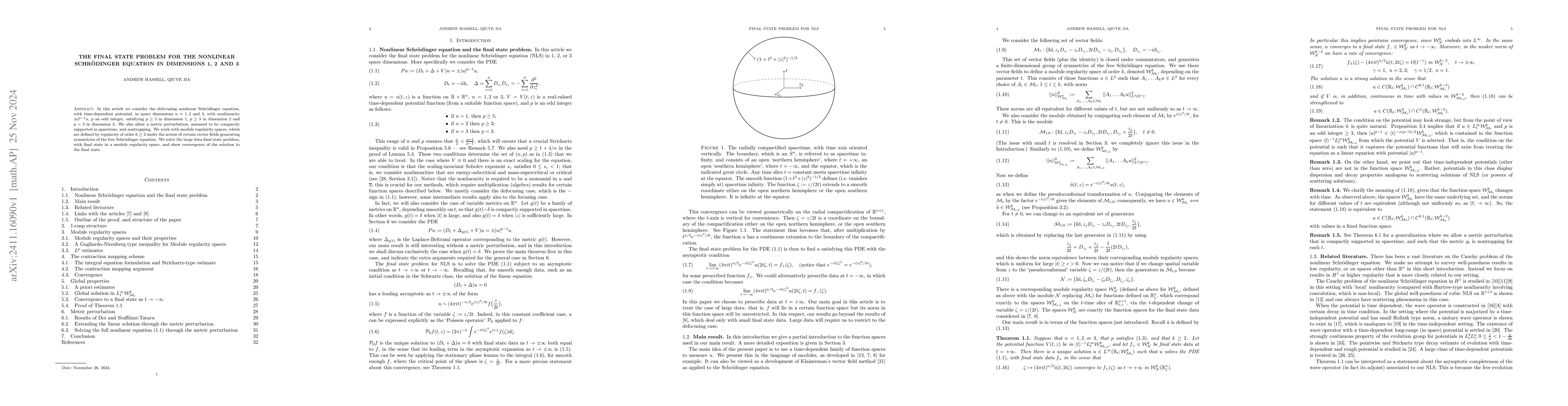 Thumbnail for The final state problem for the nonlinear Schrodinger equation in
  dimensions 1, 2 and 3