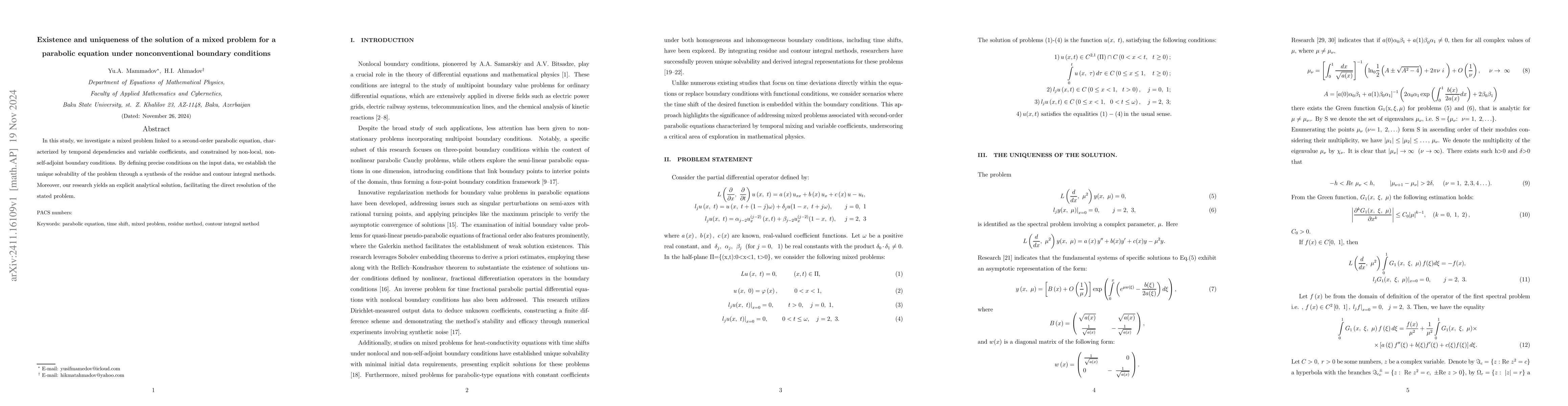 Thumbnail for Existence and uniqueness of the solution of a mixed problem for a
  parabolic equation under nonconventional boundary conditions