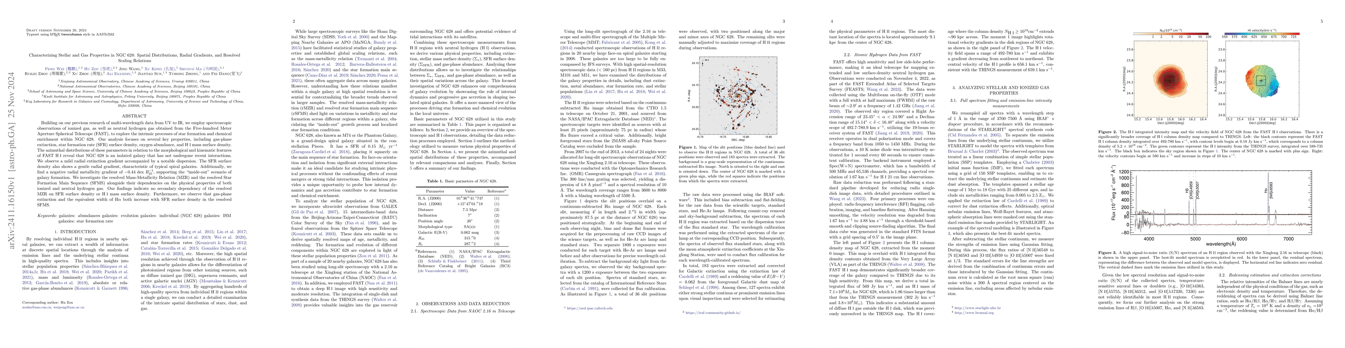 Thumbnail for Characterizing Stellar and Gas Properties in NGC 628: Spatial
  Distributions, Radial Gradients, and Resolved Scaling Relations
