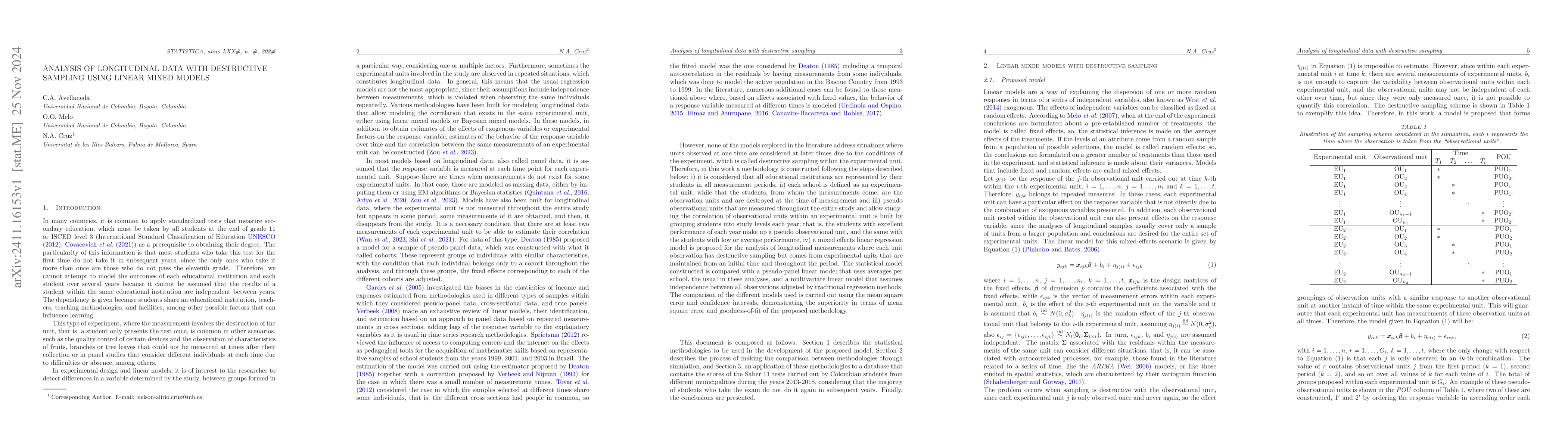 Thumbnail for Analysis of longitudinal data with destructive sampling using linear
  mixed models