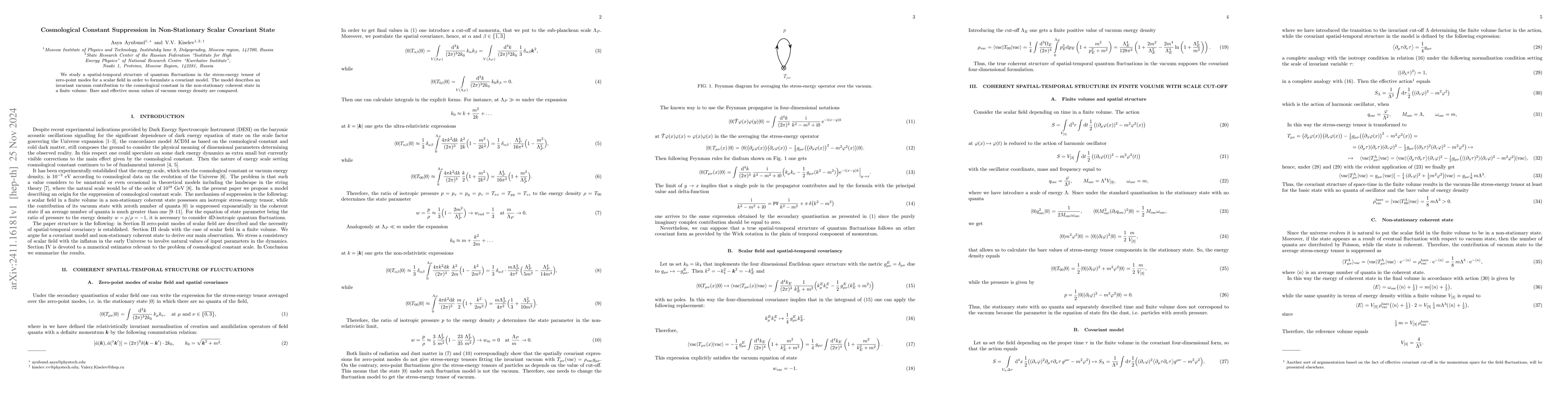 Thumbnail for Cosmological Constant Suppression in Non-Stationary Scalar Covariant
  State