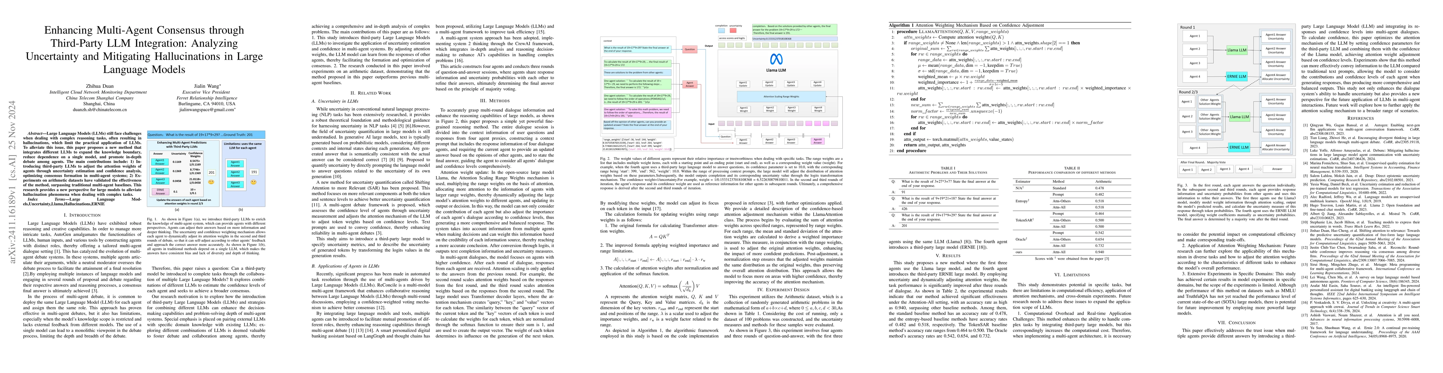 Thumbnail for Enhancing Multi-Agent Consensus through Third-Party LLM Integration:
  Analyzing Uncertainty and Mitigating Hallucinations in Large Language Models