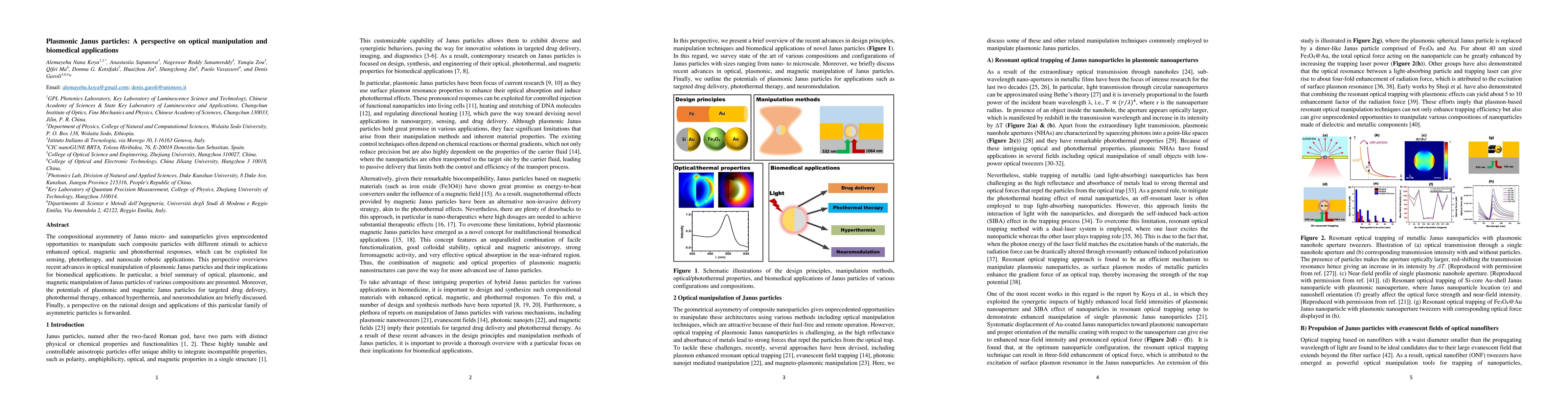 Thumbnail for Plasmonic Janus particles: A perspective on optical manipulation and
  biomedical applications