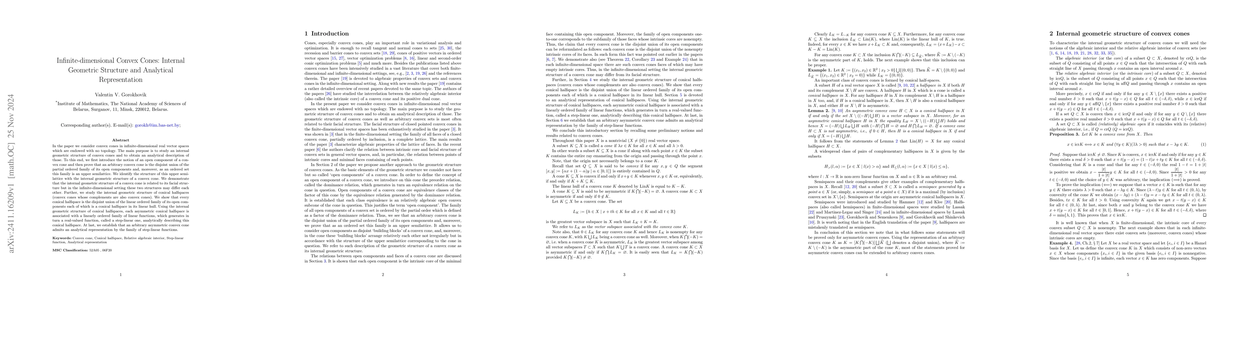 Thumbnail for Infinite-dimensional Convex Cones: Internal Geometric Structure and
  Analytical Representation