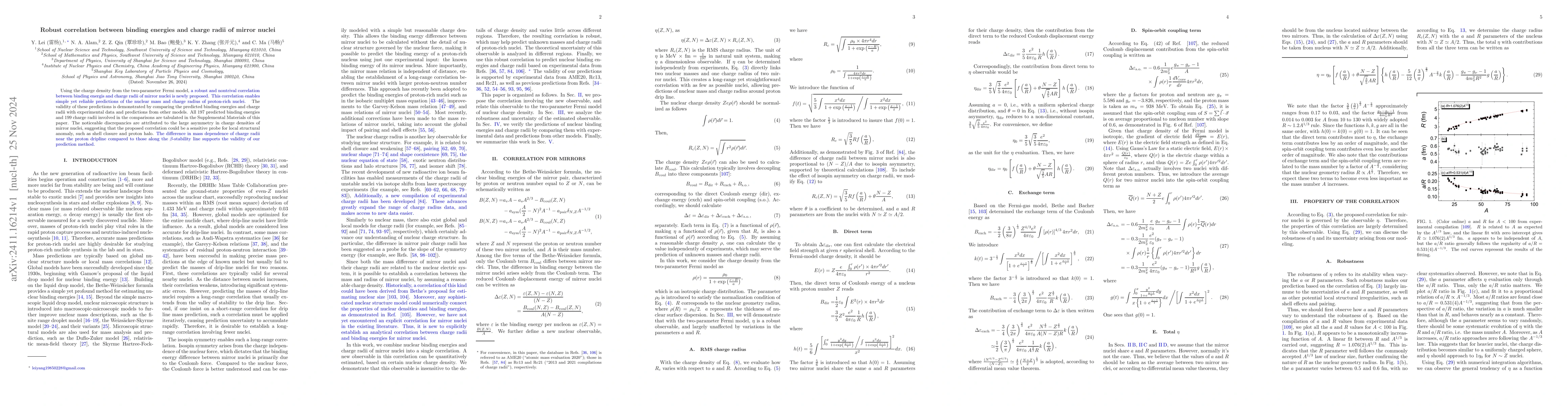 Thumbnail for Robust correlation between binding energies and charge radii of mirror
  nuclei
