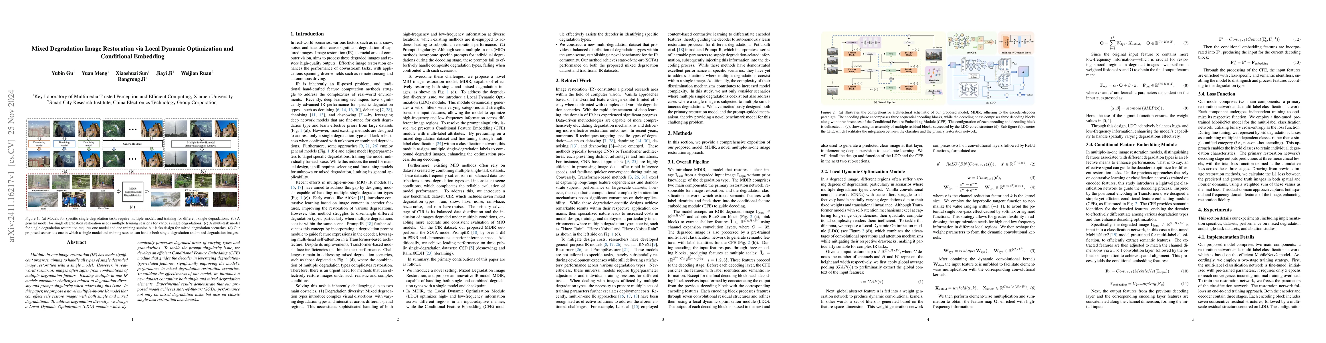 Thumbnail for Mixed Degradation Image Restoration via Local Dynamic Optimization and
  Conditional Embedding