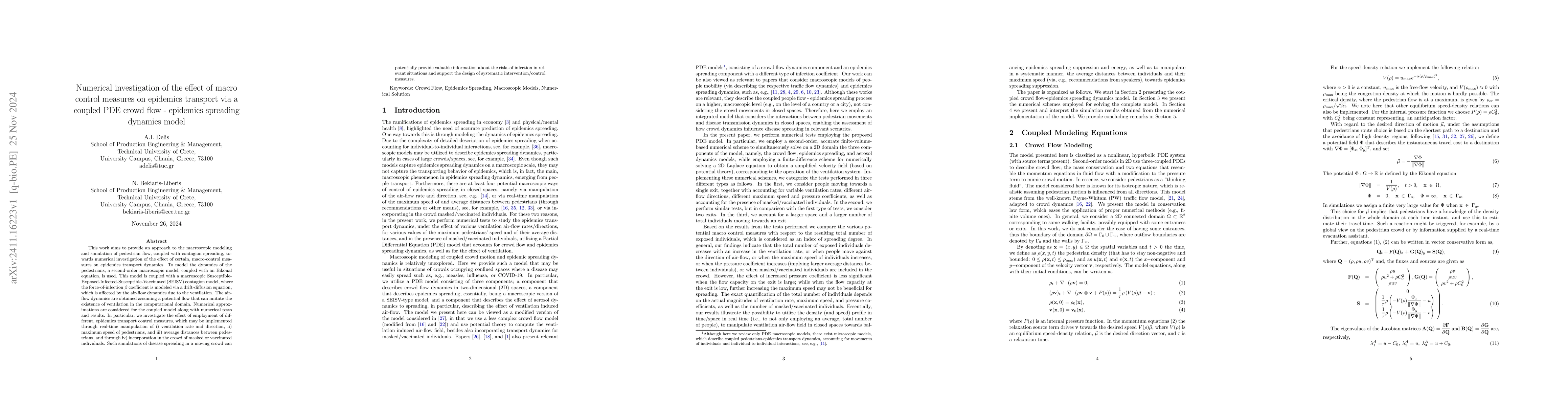 Thumbnail for Numerical investigation of the effect of macro control measures on
  epidemics transport via a coupled PDE crowd flow - epidemics spreading
  dynamics model