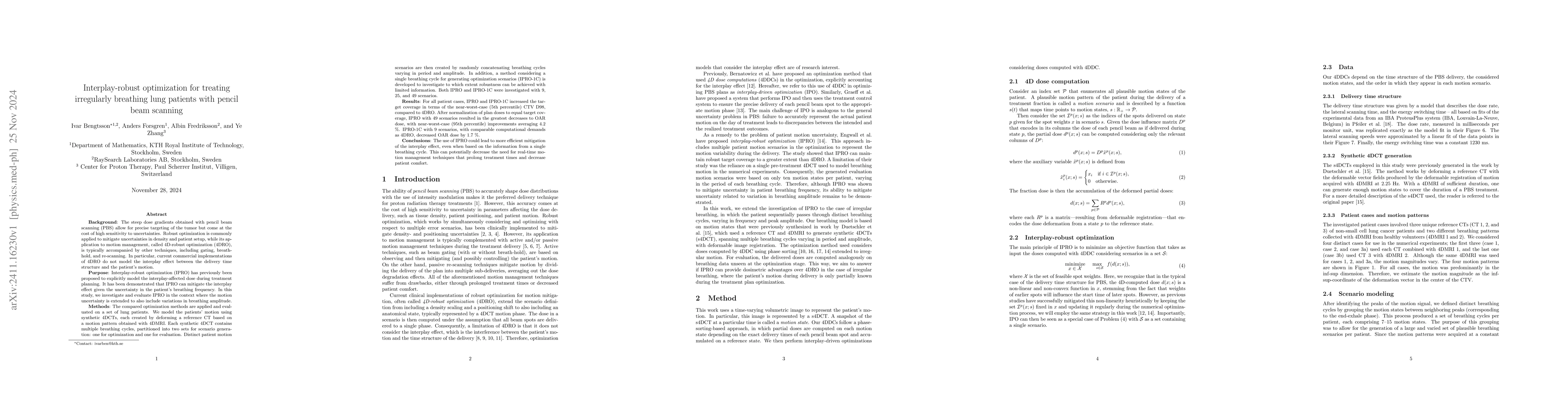 Thumbnail for Interplay-robust optimization for treating irregularly breathing lung
  patients with pencil beam scanning