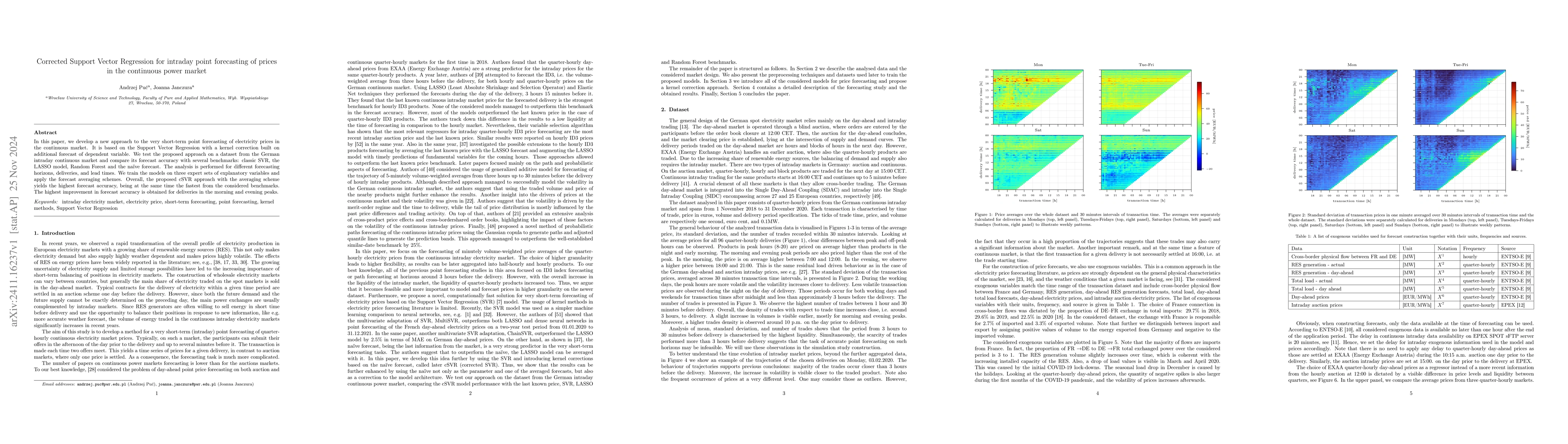 Thumbnail for Corrected Support Vector Regression for intraday point forecasting of
  prices in the continuous power market