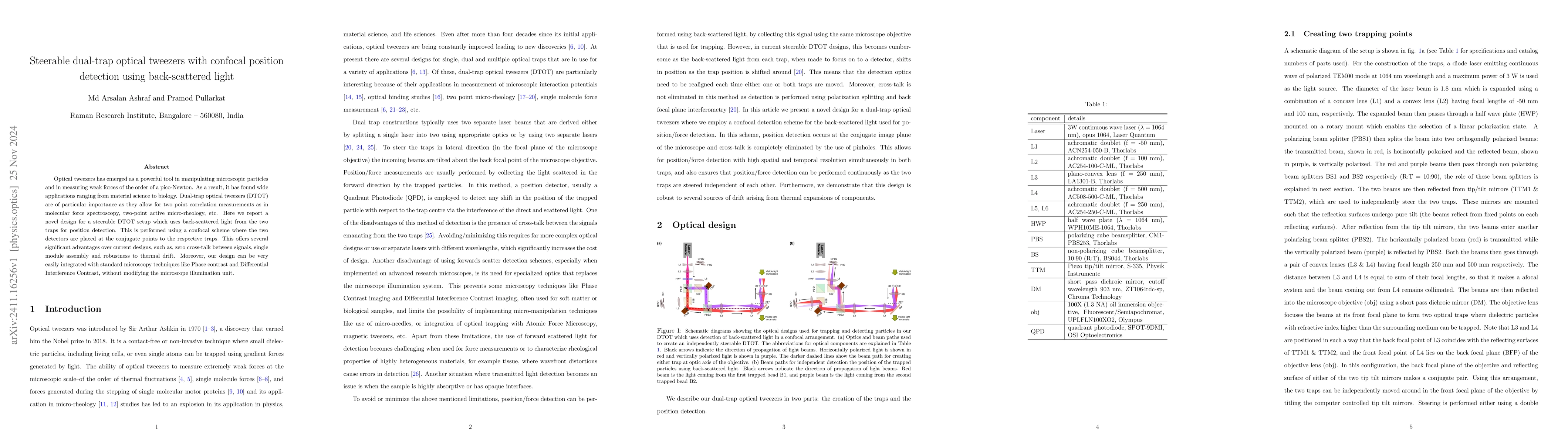 Thumbnail for Steerable dual-trap optical tweezers with confocal position detection
  using back-scattered light