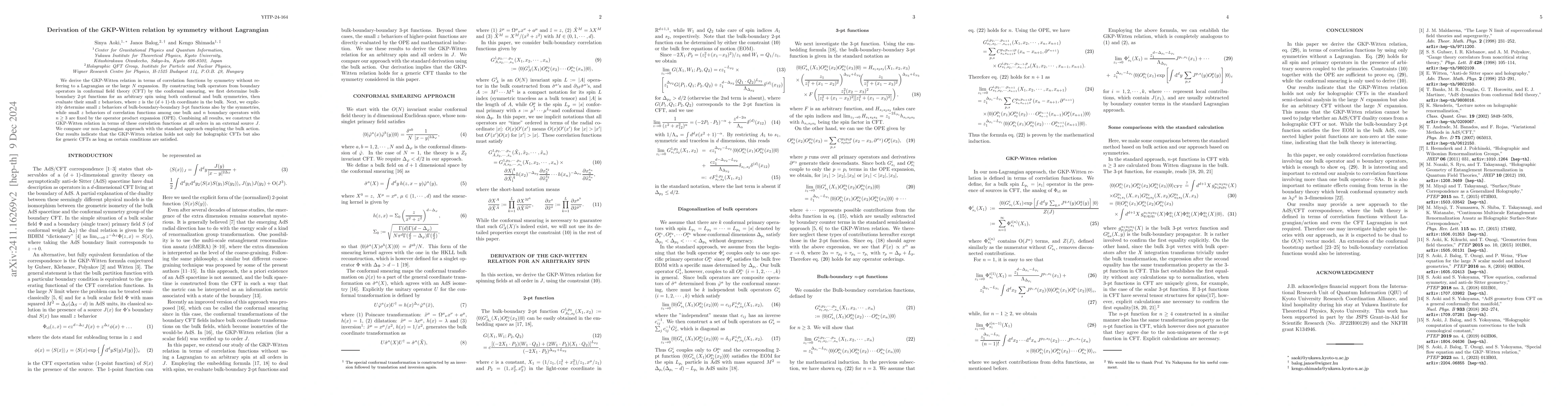 Thumbnail for Derivation of the GKP-Witten relation by symmetry without Lagrangian